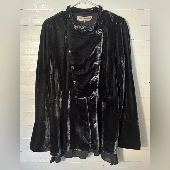 NWT Free People Faye velvet jacket, grayish blue, women’s size XL. - Picture 2 of 7